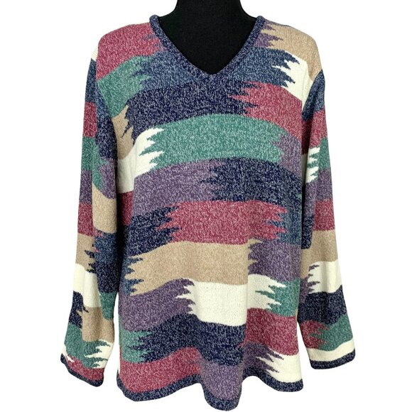 Vintage 90s-Y2K Navajo Style Knit Pullover Sweater - Picture 1 of 9